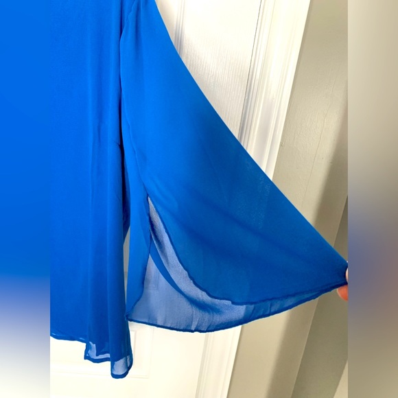 Royal Blue Casual ChiffonTop Scoop Neck 3/4 Sleeve Double Layer, Like New - Picture 5 of 10